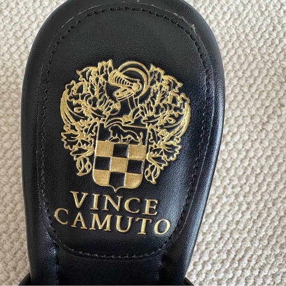 NWT Vince Camuto Fayla Black Leather Wedge Mule Slide Rafia Wedge Size 9.5 - Picture 6 of 7